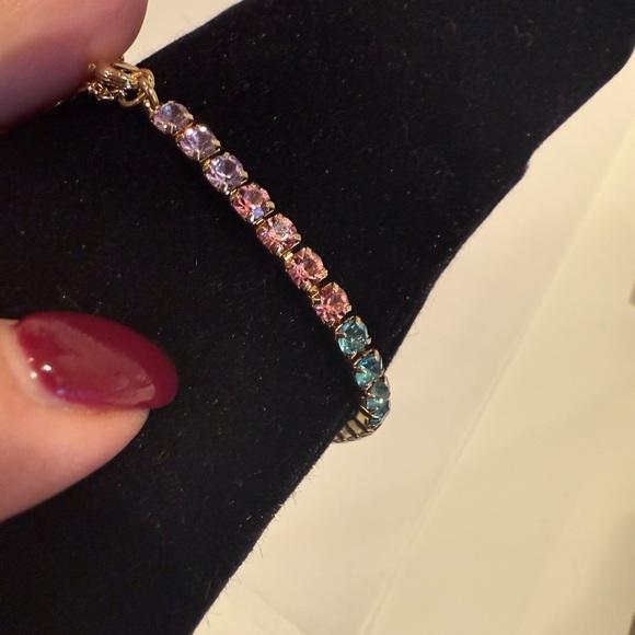 J. Crew Gold Bracelet with Multicolor Accents, rainbow crystal stones! Gorgeous - Picture 7 of 14